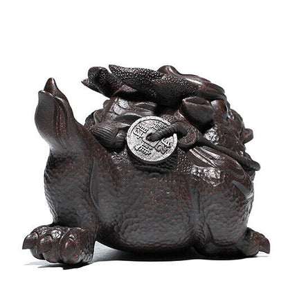 Full Handmade Artware Yixing Zisha Black Clay Tea Pet Marked Wealth Bring Mascot