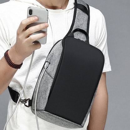 Men's Sling Backpack Oxford cloth Waterproof Crossbody Bag USB Port Outdoorsport