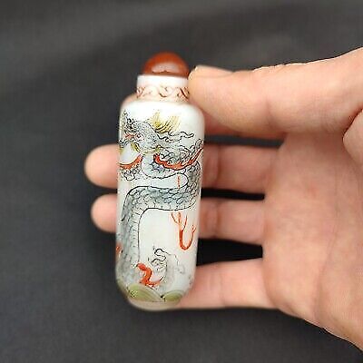 chinese antique collected fierce dragon figurine Painted Glass Snuff Bottle gift