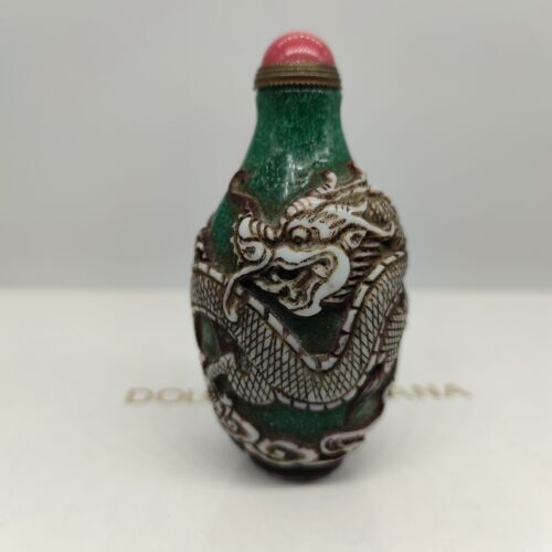 chinese carved snuff bottle glass antique dragon statue carving rare collections