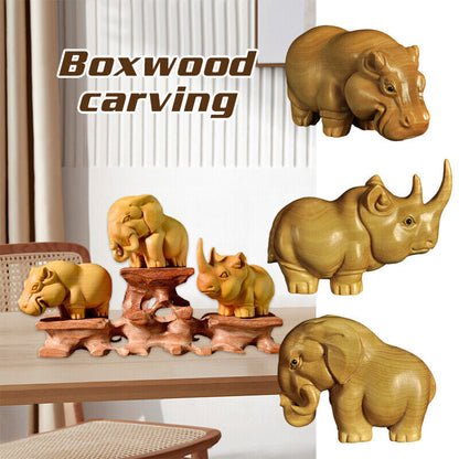Wood Carving Elephant Animal Simple Wooden Crafts Statue Home Decoration Gift