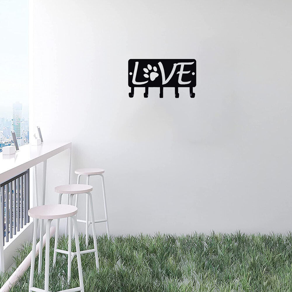 Love with Dog Paw #2 Key Rack Hanger & Dog Leash Organizer Metal Wall Art