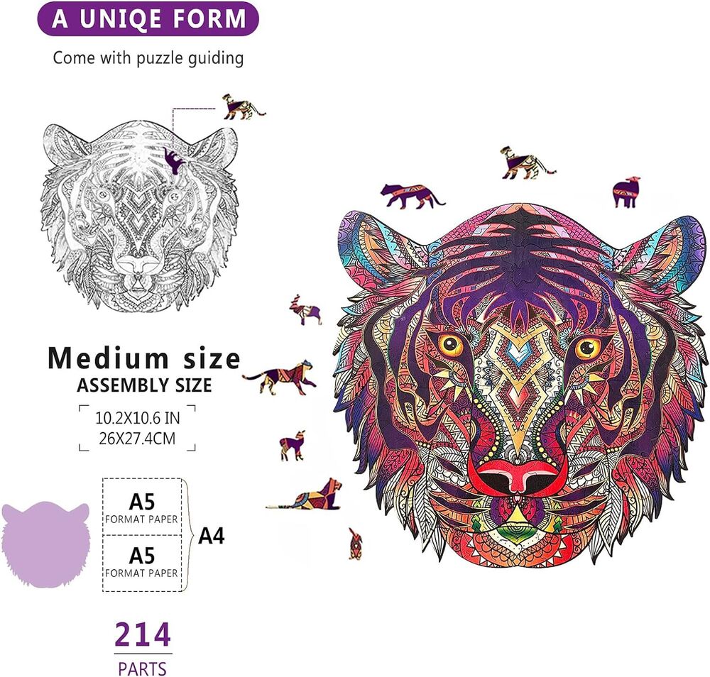 Wooden Jigsaw Tiger Puzzle for Adults Unique Shape Home Office Decoration Gift