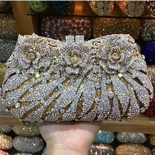 18 Colors Formal Dinner Clutch Gold Crystal Evening Purse Handbag 19.5*5*10.5 CM