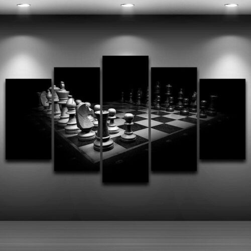 Classic Black and White Chess 5 Pieces Canvas Wall Art Paint Poster Home Decor