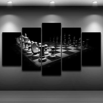 Classic Black and White Chess 5 Pieces Canvas Wall Art Paint Poster Home Decor