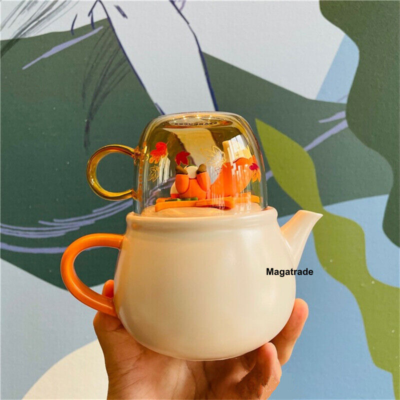 Starbucks Autumn Forest Fox Ceramic Teapot Cup Set Maple Leaf