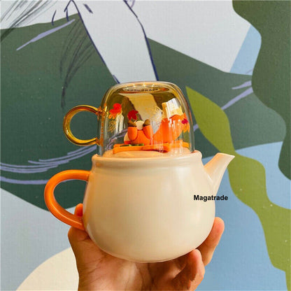 Starbucks Autumn Forest Fox Ceramic Teapot Cup Set Maple Leaf