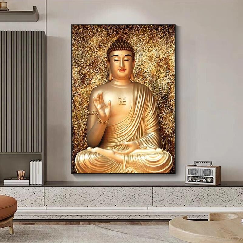 Gold Color Canvas Buddha Painting Printed Giclee Printing Home Decor Wall Art
