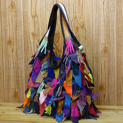 Designer Genuine Leather Colorful Tassel Handbag Underarm bag Women Shoulder Bag