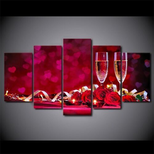 Romantic Rose and Champaign 5 Pcs Canvas Wall Art Painting Picture Home Decor