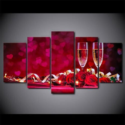 Romantic Rose and Champaign 5 Pcs Canvas Wall Art Painting Picture Home Decor