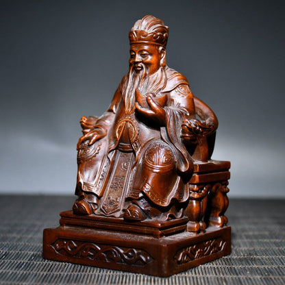 Vintage Chinese Boxwood Carving Mammon Statue Ornaments Wooden Figurine Artwork