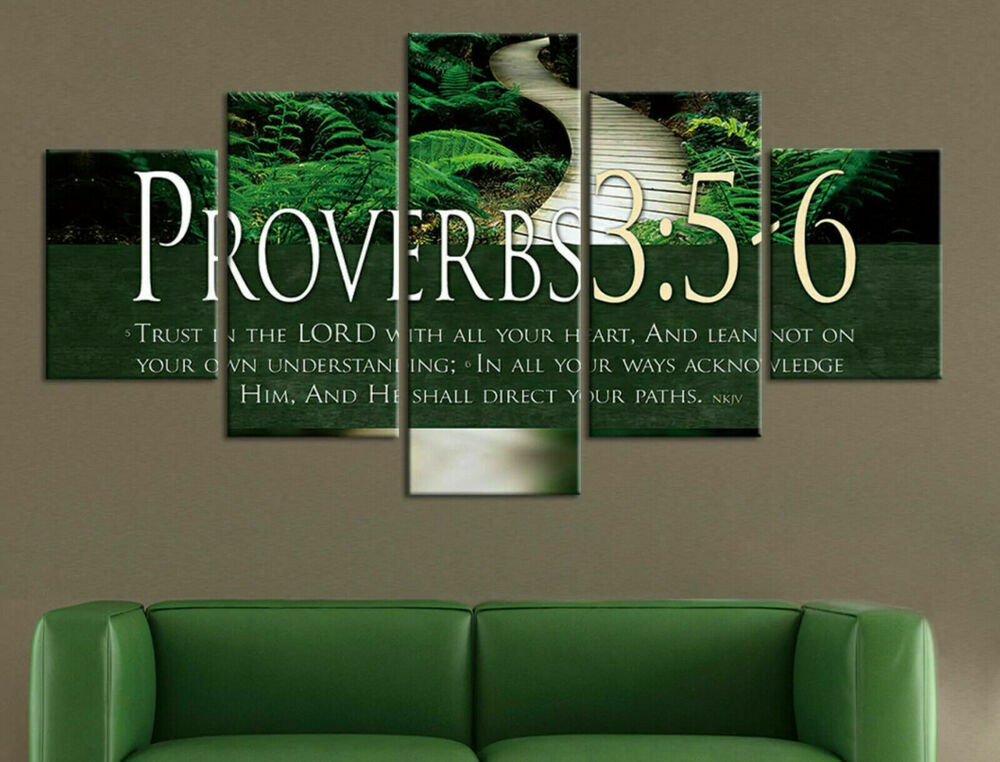 Bible Verse Proverbs 3 5-6 5 Piece canvas Wall Art Print Poster Home Decor