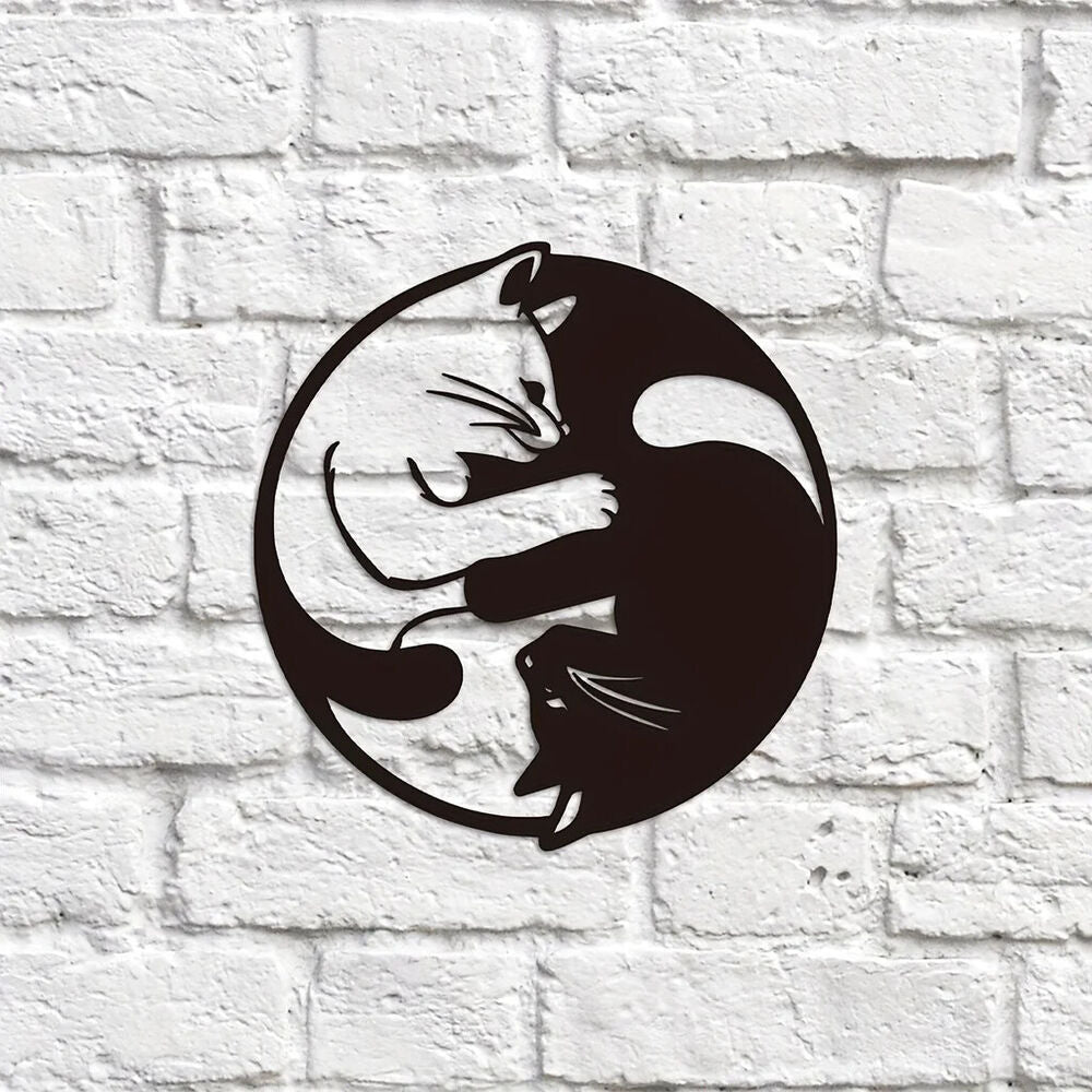 Metal Sign With Yin Yang Two Cats Wall Decor, Metal Wall Decor Sculptures