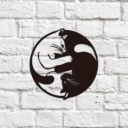Metal Sign With Yin Yang Two Cats Wall Decor, Metal Wall Decor Sculptures