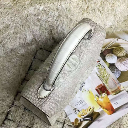 Women's Genuine Crocodile Skin handbags, Alligator Leather Shoulder Bag White