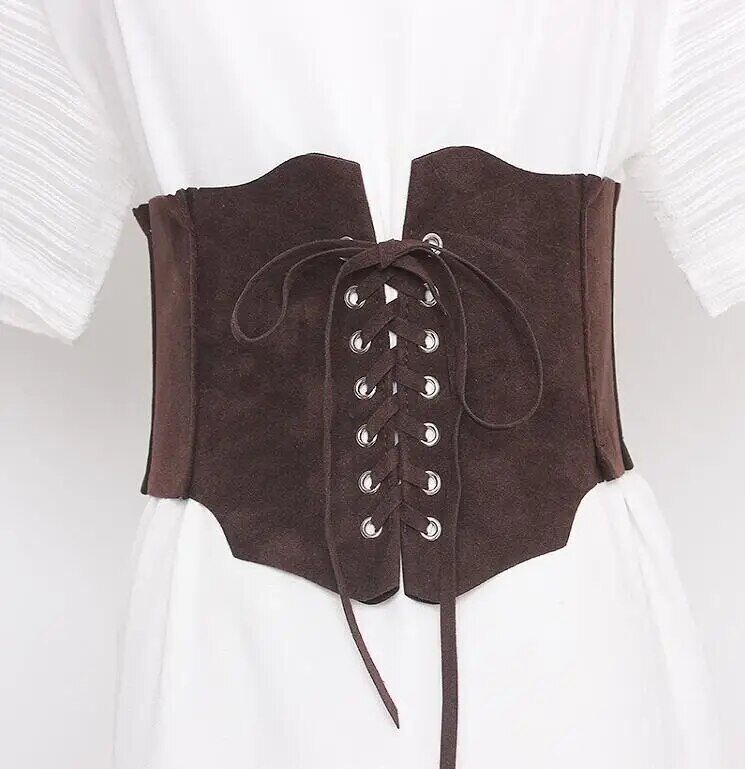 Women's Belt Runway Fashion Faux Suede Leather Bandage Cummerbunds Dress Corsets