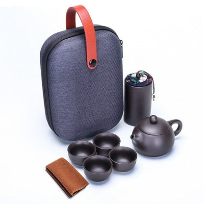 Portable Travel Tea Set Purple Clay Kung Fu Teaset Chinese Ceramic TeaPot 4 Cups