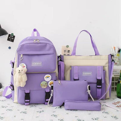 5Pcs Girls School Bag Set Women Girls Backpack Student Bookbag Travel Bag