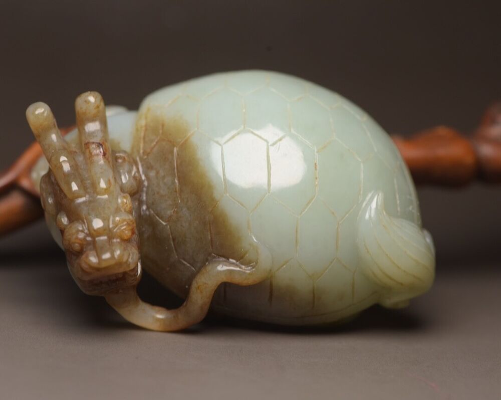 Collection China Hotan Jade Carved Dragon Turtle Statue Exquisite Figurines Art