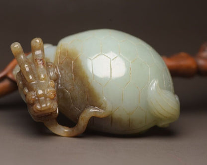 Collection China Hotan Jade Carved Dragon Turtle Statue Exquisite Figurines Art
