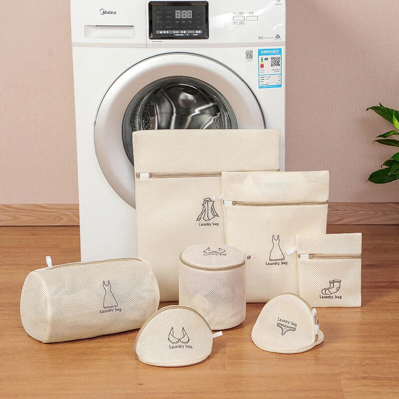 Laundry Bag Polyester Fine Mesh Embroidery Print Pouch Household Clothes Washing