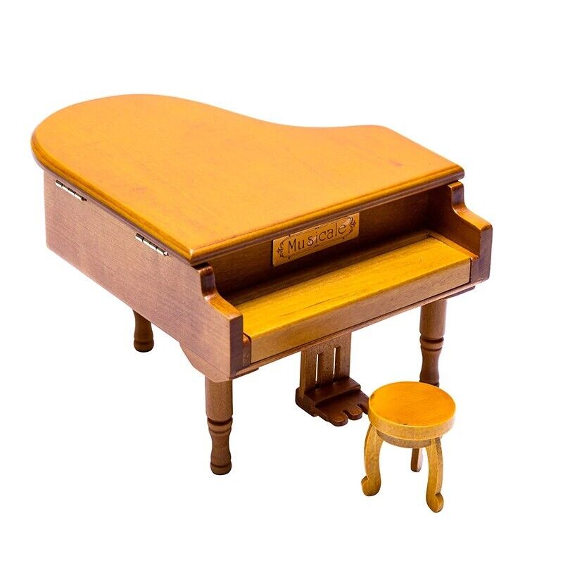 Piano Music Box Round Stool Jewelry Storage Christmas Birthday Tone 5.9x4.9x3.7"