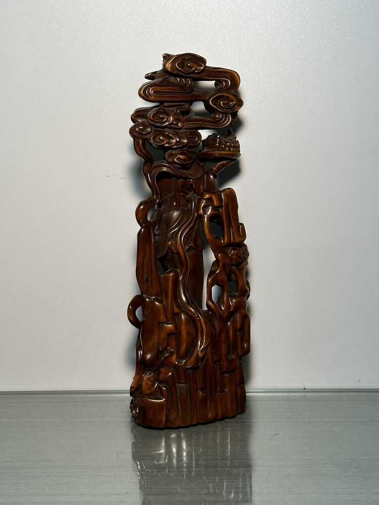 Chinese Old Natural Boxwood Carving Beautiful Woman Statues Woodwork Figurines