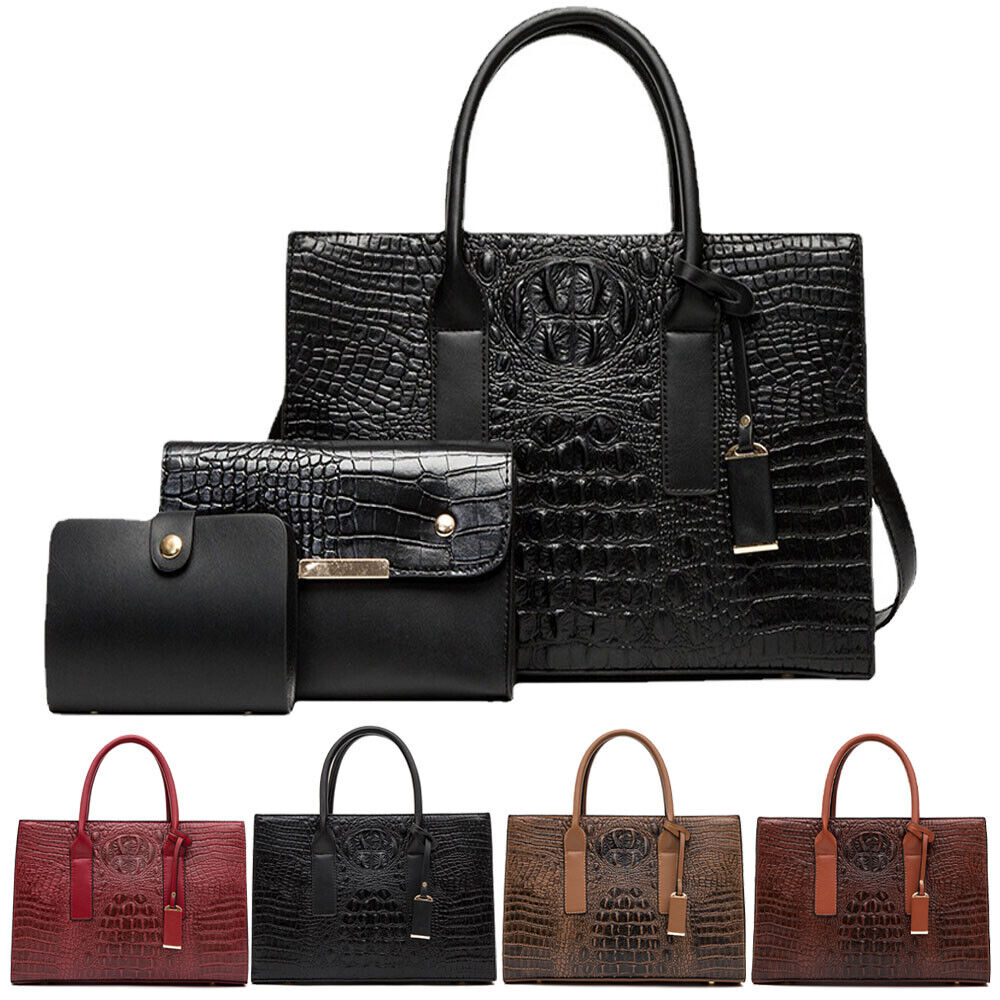 3x Women's Bag Trend Crocodile Tote Handbag Large Shoulder Crossbody Wallet Bag