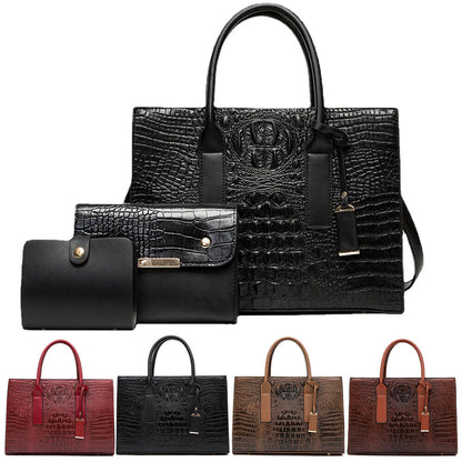 3x Women's Bag Trend Crocodile Tote Handbag Large Shoulder Crossbody Wallet Bag