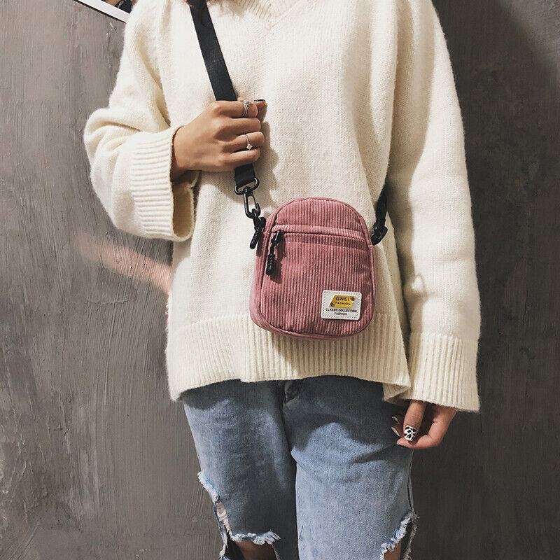 Women Canvas Shoulder Bag Corduroy Cloth Bag crossbody Bags Zipper Purse Girl