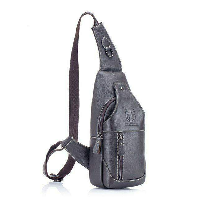 Men's Cow Leather Chest Crossbody Bag Sling Backpack Shoulder Bag Casual Daypack