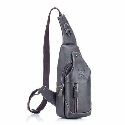 Men's Cow Leather Chest Crossbody Bag Sling Backpack Shoulder Bag Casual Daypack