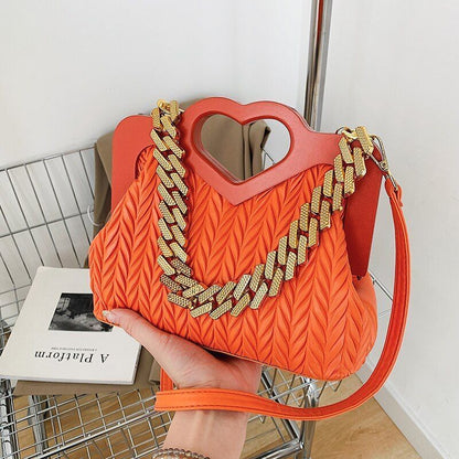 Green Chain Small Synthetic Leather Shoulder Crossbody Bag Wooden Handle Handbag