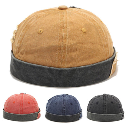 Mens Womens Retro Brimless Beanie Hat Sailor Docker Denim Skull Cap Adjustable