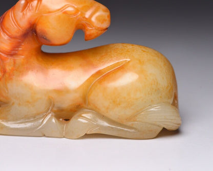 Chinese Vintage Hetian Jade Carving Horse Statue Collectible Sculpture Nice Art