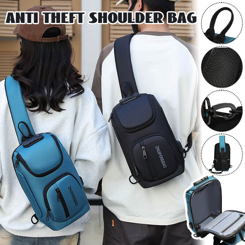 Waterproof Chest Bag Men Anti-theft USB Charging Crossbody Shoulder Bags Travel
