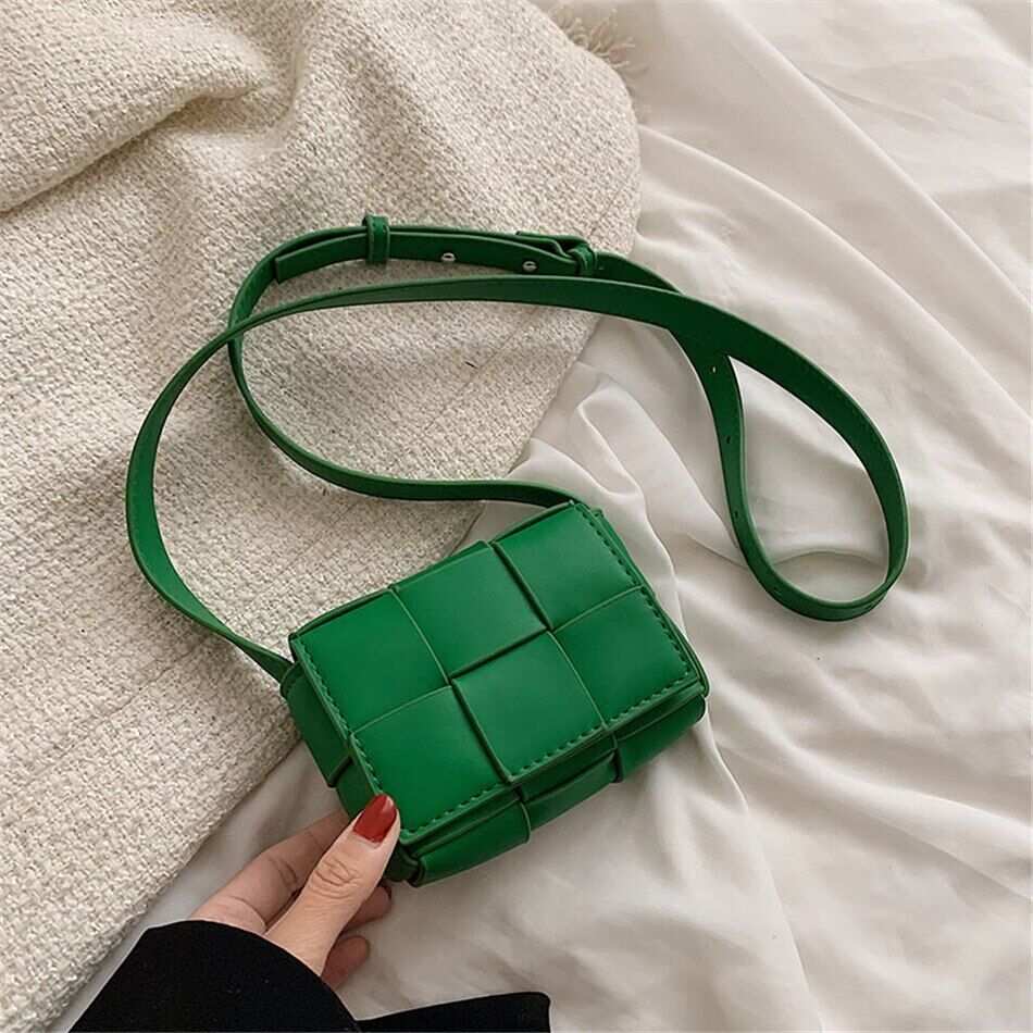 Mini Ladies Square Weave Bag PU Leather Shoulder Crossbody Bags Women Handbags