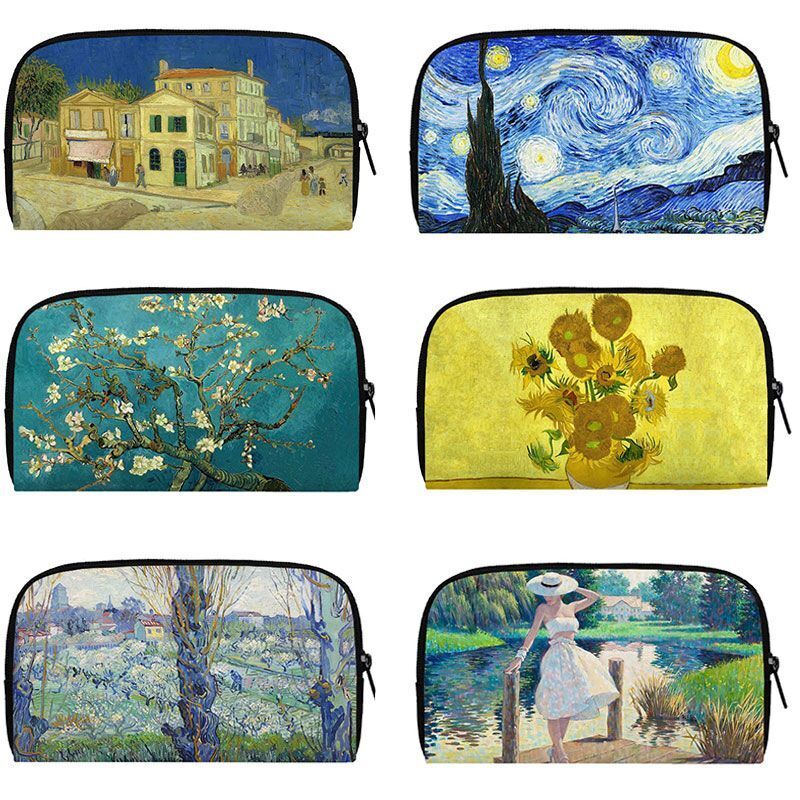 Oil Painting Sunflower Starry Night Wallet Women Purse Credit Card Phone Holders
