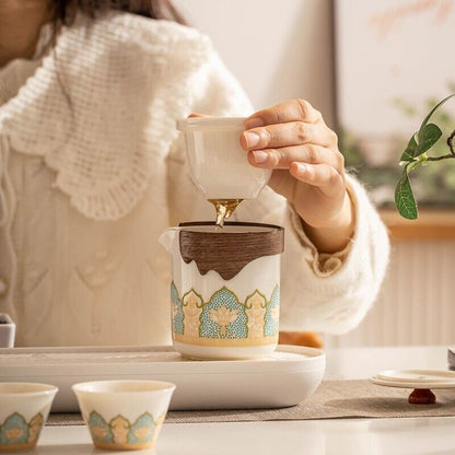 portable tea set for travel bag ceramic tea pot cup canister tea tray towel gift