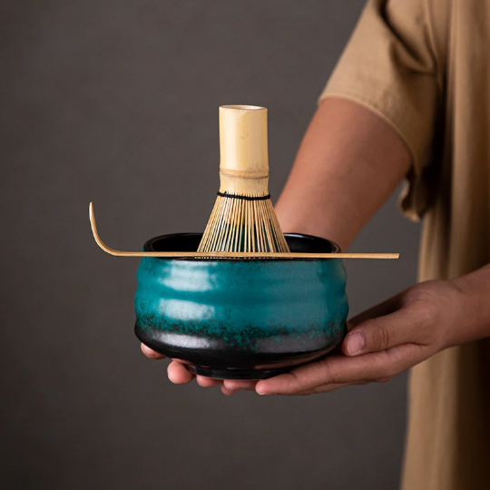 Unique Ceramic Matcha Bowl with Chasen Holder Matcha Kits Tea Ceremony Set