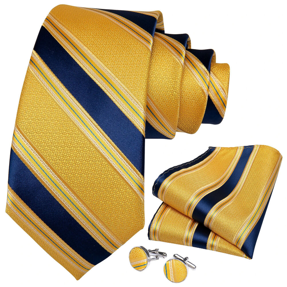 Men Necktie 3Pcs Luxury Striped Ties Cufflinks Pocket Square Wedding Accessories
