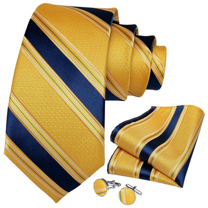 Men Necktie 3Pcs Luxury Striped Ties Cufflinks Pocket Square Wedding Accessories