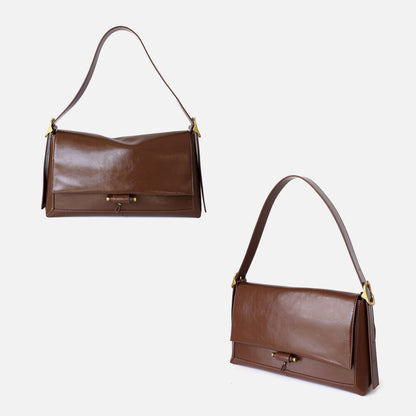 Shiny Real Leather Shoulder Bag Small Flap Purse Handbag Messenger Work Bag