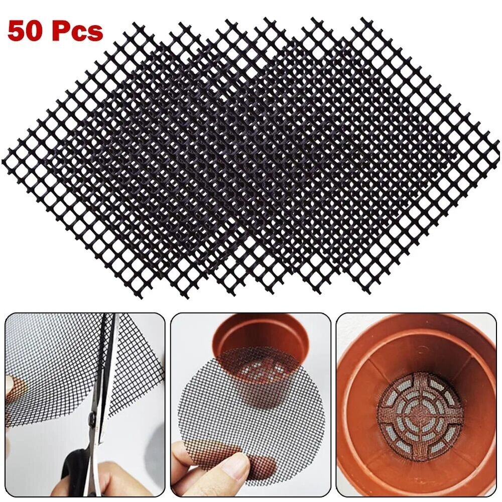 Flower Pot Hole Mesh Pad 50Pcs Glass Fiber Plants Bonsai Bottom Grid Mat 10x10cm