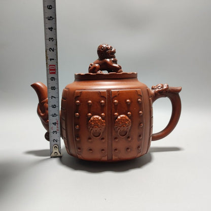 Chinese Yixing Purple Clay Teapot Zisha Ceramic Carving Lion Tea Set Collection