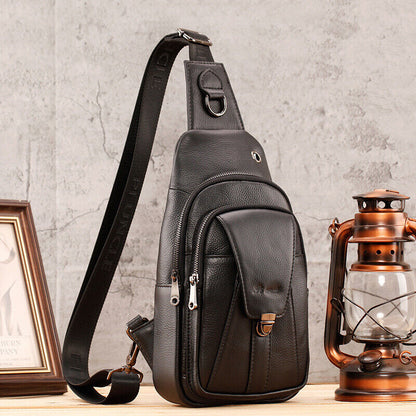 Men's Sling Backpack,100% Genuine Leather Chest bag Crossbody Bag Shoulder Bag