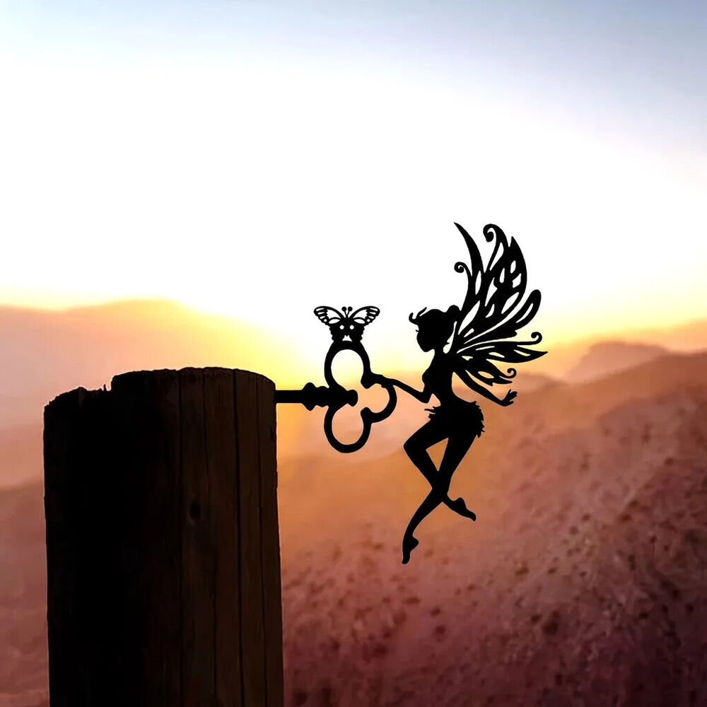 Elf On Branch Steel Silhouette Metal Wall Art Garden Yard Patio Statue Stake