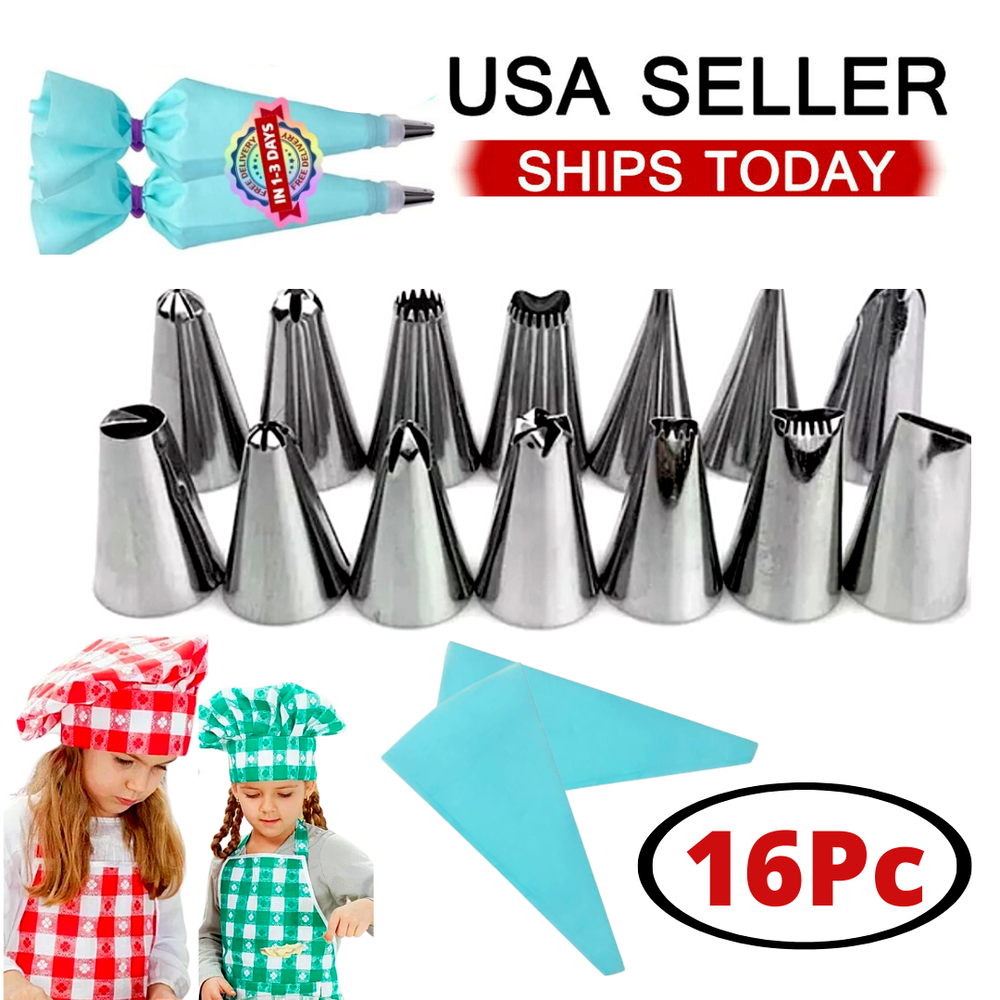 Kit Decoracion De Tortas Pasteles para Adornar con Boquillas de Acero Set 16 Pcs